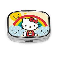 Square Pill Box- Portable Sunshine Hello Kitty Medicine Organizer Holder Two Compartment Pill Case