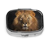 Small Pill Box Organizer Brown King Lion Animal Trendy Pill Case for Purse/Pocket Daily Tablet Medicine Holder