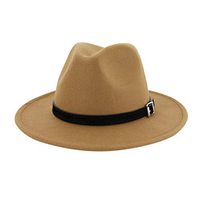 Aniywn Men & Women Vintage Top Hat Wide Brim Floppy Hat Fedora Hat with Belt Buckle (Khaki)