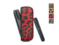 [PU Case for IQOS 3.0] Electronic Cigarette Soft Holder Pocket Charger Cover Full-Protective Case from Impact, Dust, Scratch (Leopard Red)