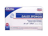 Dukal Woven Cotton Gauze Sponges, 200/Sleeve. 4" X 4", 8-Ply, #4084