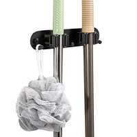 TORANKOS TBJ001 3 Racks 4 Hooks Wall Mount Black Mop Broom Holder