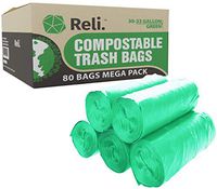 Reli. Compostable 33 Gallon Trash Bags (80 Count Bulk), Large Biodegradable Compost Trash Bags 30 Gallon - 33 Gallon, 35 Gal, Eco-Friendly, Decompostable Garbage Bags (33 Gal)