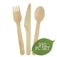 Galashield Disposable Wooden Cutlery Set - 250 Piece Total - 100 Forks, 100 Spoons, 50 Knives 6.3" Length Eco Friendly Biodegradable Compostable Wooden Utensils