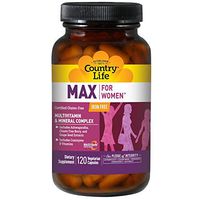 Country Life Max for Women - Multivitamin and Mineral Complex, Iron-Free - 120 Tablets