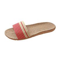 Emimarol Home Slippers Women Linen Indoor Shoes Men Beach Slipper Silent Flip Flops for Women Sandals Red