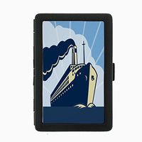 Perfection In Style Black Color Metal Cigarette Case Vintage Boat Posters Design 008
