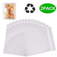 Self Adhesive Clear Cookie Bags 200 Pcs 4 x 4 inchParty Snack Bag White Polka Dot Chocolate Candy Bags OPP Plastic Bag for Bakery Candy, Soap, Cookie (4 x 4 inch)