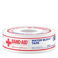 Band-Aid Brand First Aid Water Block 100% Waterproof Self-Adhesive Tape Roll for Durable Wound Care to Firmly Secure Bandages, 1/2 In by 10 yd