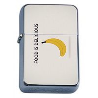Food Banana Flip Top Oil Lighter Em1 Smoking Cigarette Silver Case Included