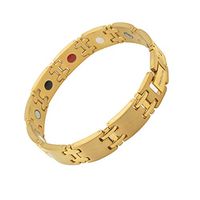 HL HealthyLine - Stainless Steel Magnetic Power Bracelet - Magnets- Negative Ions - Far Infrared Rays (FIR) - Germanium - Gift Box Inc (Gold)