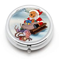 DISNEY COLLECTION Pill Box 3 Compartment Winnie The Pooh Christmas Round Metal Silver Button Medicine Organizer Box Convenient Jewelry Box Vitamin Fish Oil Supplement Gift