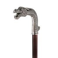 Design Toscano Asian Dragon Walking Stick, 35 Inch, Pewter Handle and Hardwood Cane, Silver