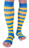 Doc Miller Open Toe Compression Socks 1 Pair 15-20 mmHg Firm Graduated Support for Circulation Surgery Recovery Varicose Veins POTS (Blu-Ylw, L)