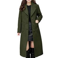 CHIDY Women's Winter Lapel Single Breasted Mid-Long Wool Blend Coat Trench Coat Plus Size Outwear (XX-Large,Green)