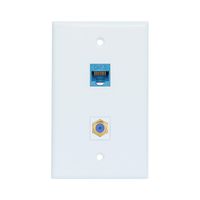 Coax Ethernet Wall Plate Female to Female - Ethernet and Coax Cat6 Wall Plate in White - 1 Ethernet Port + 1 TV Coax Cable/F-Type Connector