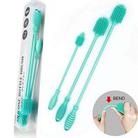Silicone Bottle Brush Cleaner Set of 3 - Long Handle Bottle Cleaning Brushes Ideal for Narrow Neck Containers, Water Bottles, Thermos, Hydro Flasks, Coffee Mugs, Tumbler Bottles, Baby Bottles (Blue)