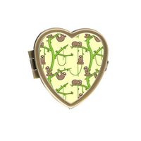 Cute Sloth Animals Hanging and Resting On Tropical Trees Custom Fashion Bronze Tone Heart Pill Box Medicine Tablet Holder Wallet Organizer Case for Pocket or Purse