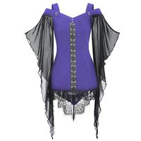 Meikosks Women's Gothic Tops Criss Cross Lace Insert Blouses Plus Size T Shirt Fashion Punk Tee Purple