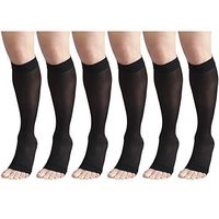 Sheer Compression Stockings, 15-20 mmHg, Women's Knee High Length, Open Toe, 20 Denier Black X-Large (6 Pairs)