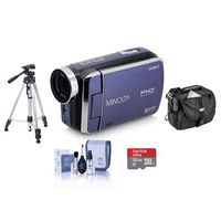 Minolta MN50HD 1080p Full HD 20MP Digital Camcorder, Blue - Bundle with 32GB MicroSDHC Card, Video Case, Tripod, Cleaning Kit