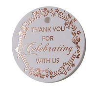 Thank You Tags, Round Circle Gift Tag, 30 Pack, Off-White Paper, Rose Gold, Foil Print Collection (Tag1 Rose Gold)