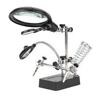 Helping Hands Magnifier Station, 2.5X/7.5X/10X LED Lighting Workstation Magnifying Glass Stand with Clamp and Alligator Clips