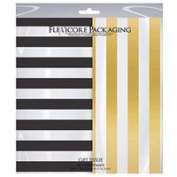 Flexicore Packaging Black Striped & Gold Striped Gift Wrap Tissue Paper Size: 20 Inch X 30 Inch | Count: 48 Sheets | Color: Black Stripe & Gold Stripe