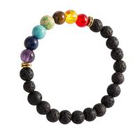 Natural Gemstone 7 Chakra Lava Stone for Oils Beads Strand Bracelet Aromatherapy Handmade Healing Rock Prayer Stone Bracelet (7 Chakra-Lava stone)