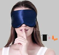 100% Silk Sleep Mask & Blindfold, Soft Eye Mask with Adjustable Head Strap,Eye Masks for Sleeping Night Eyeshade, Comfortable Eye Cover for Travel, Shift Work & Meditation with Earplug (Navy Blue)