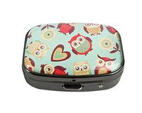 XUTAI Custom Personalized Square Stainless Steel Gun Silver Glass Travel Pill Case Vitamin Decoration Box (Cute Cartoon Owls)