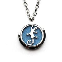 Aromatherapy Antiqued Necklace for Essential Oils Animal Gecko Diffuser Hollow Solid Locket Pendant 10 Felt Pads