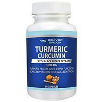 Beaver Brook All Natural Turmeric Curcumin with Black Pepper Extract for Better Absorption 1,200mg Dietary Supplement Joint Pain Relief, Anti-Inflammatory, Antioxidant Supplement Non-GMO - 60 Capsules