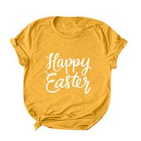 Eoeth Happy Easter Lettrer Print T-Shirts,Women Casual Simple Round Neck Short Sleeved Top Blouse Tracksuits Pullover Tee Yellow