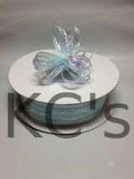 1/8" Light Blue 50 Yards Organza Nylon Iridescent Center with String Pull up Ribbon Bow