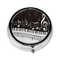 Piano Keys Musical Pill Box Round Metal Pill Case Three Compartment Pocket Tablet Medicine Storage for Purse