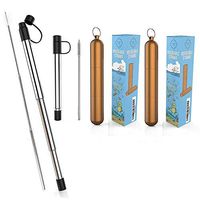 Reusable Stainless Steel Straws with Aluminum Keychain Case Cleaning Brush Silicone Tips :Collapsible Telescopic Portable Drinking Metal Straws (Turtle Brown, Pack of 2)