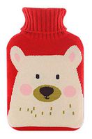 Large 2 Liter Classic Rubber Hot Water Bottle with Red Soft Knit Cover, Gray Dog