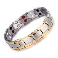 HiTreasure Double Strength 4 Elements Stainless Steel Magnetic Therapy Negative Ions Germanium Link Bracelet for Arthritis Pain Relief Anti-Radiation(Imported,3000 Gauss Each Link)