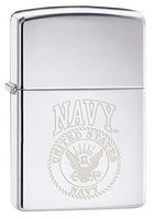 Zippo Lighter: Engraved U.S. Navy Insignia - High Polish Chrome 80376