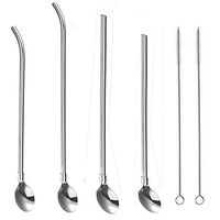 Spoon Straws Stainless Steel,Piyeam Spoon Straws Reusable,Cocktail Spoon Straws for Travel, Party, Banquet, Picnic(2 Straight + 2 Bent + 2 Brush)