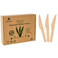 EcoBuddies Premium Disposable Wooden Knives 100% Natural Birchwood | Durable, Smooth, Eco Friendly, Biodegradable, Chemical and Dye-Free | Pack of 100 Pieces for Parties, Weddings, or Events (6.5")