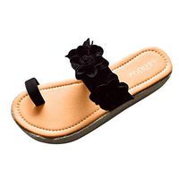 Sinaou Women's Wedge Sandal Open Toe Floral Pattern Flip Flop Plus Size Slippers Platform Shoes Flat Sandals (Black, US:5.5/Foot Length:8.9")