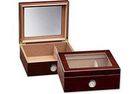 Glass-Top Cigar Humidor Humidifier Box with Hygrometer - Holds (25-50 Cigars)
