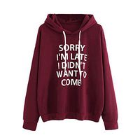 Veodhekai Women's Tops Letter Print Sweatshirt Pullover Tops O-Neck Hoodie Jumper Long Sleeve Cute Wine