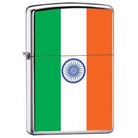 Zippo Custom Lighter India Flag High Polish Chrome Finish