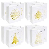 UNIQOOO 12 Pack Large Merry Christmas Holiday Gift Bags -4 White & Metallic Gold Foil Designs for Christmas Presents, Perfect for Wrapping Stocking Stuffers, New Year Party Favors