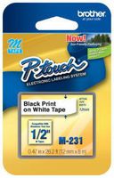 1/2" (12mm) Black on White P-touch M Tape for Brother PT-85, PT85 Label Maker