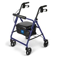 Medline Aluminum Rollator Walker with Seat, Folding Mobility Rolling Walker has 6 inch Wheels, Blue