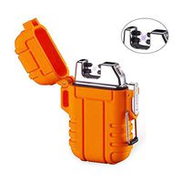 Waterproof Double arc Lighter, USB Rechargeable Portable Windproof and fireless Plasma Camping igniter (Orange)